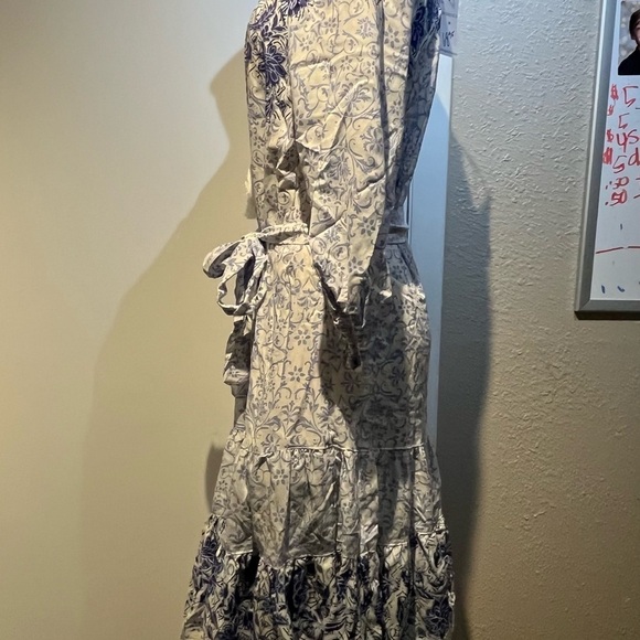 Boho blue dress nwt by nostalgia midi dress belted waist - Picture 3 of 15